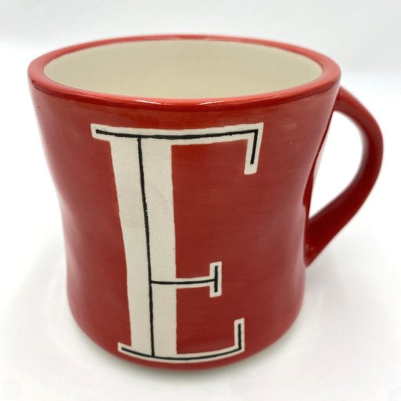 Anthropologie Hand Painted Monogram Initial E Red Coffee Mug Cup-New - Picture 1 of 10